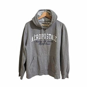 Aeropostale Gray & Navy Blue Logo Hoodie Pullover Sweatshirt Size L